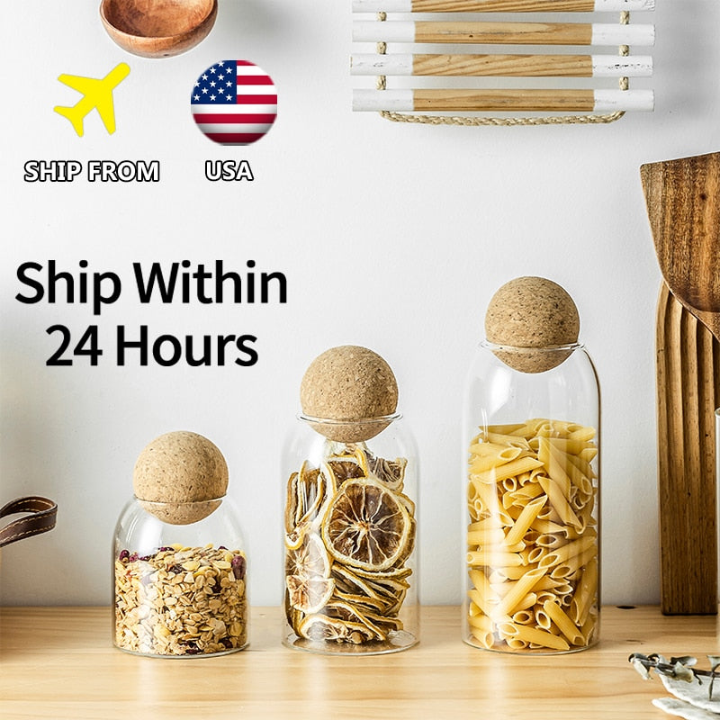 ATUCOHO 3PCS Transparent Glass Seasoning Teapot Storage Tank Storage Bottle Home Decoration Food Container Kitchen Storage Tool