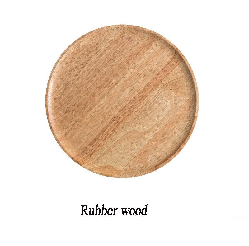 Wooden Round Tray Rubberwood Acacia Wood Breakfast Dishes Japanese Style Household Fruit Plate Dessert Plates Wooden Saucer