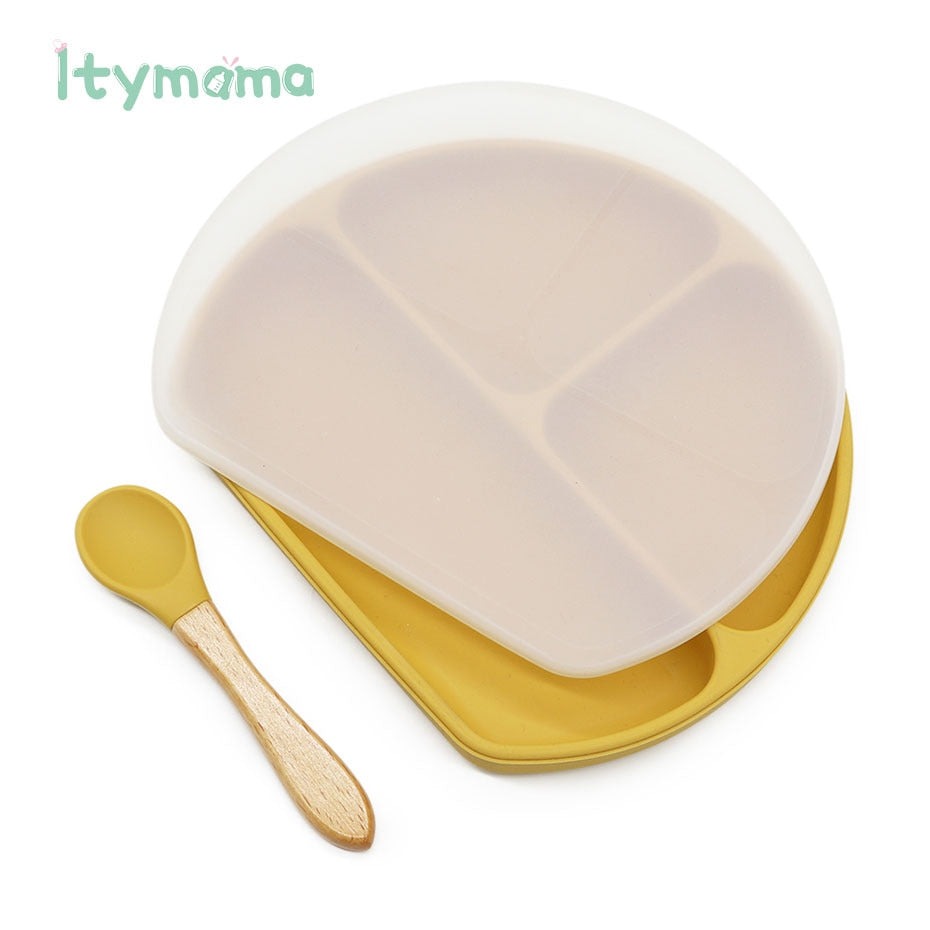 Baby Feeding Plate Food Grade Silicone Baby Plate BPA Free Infant Waterproof Kid Tableware Plate Children Dishes Sealed With Lid