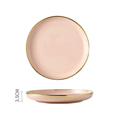 Pink Black Gold Inlay Ceramic Dinner Plate Tableware Porcelain Bulk Serving Dishes Home Wedding Decorative Dinnerware Wholesale