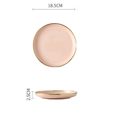 Pink Black Gold Inlay Ceramic Dinner Plate Tableware Porcelain Bulk Serving Dishes Home Wedding Decorative Dinnerware Wholesale
