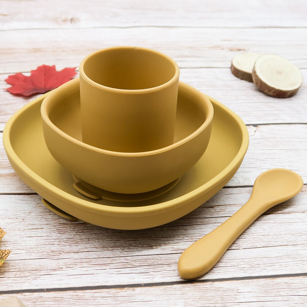 4pc Baby Silicone Plate Set Kids Bowl Plates Baby Feeding Silicone Bowl Spoon Children's Dishes Kid Dinner Platos Baby Tableware