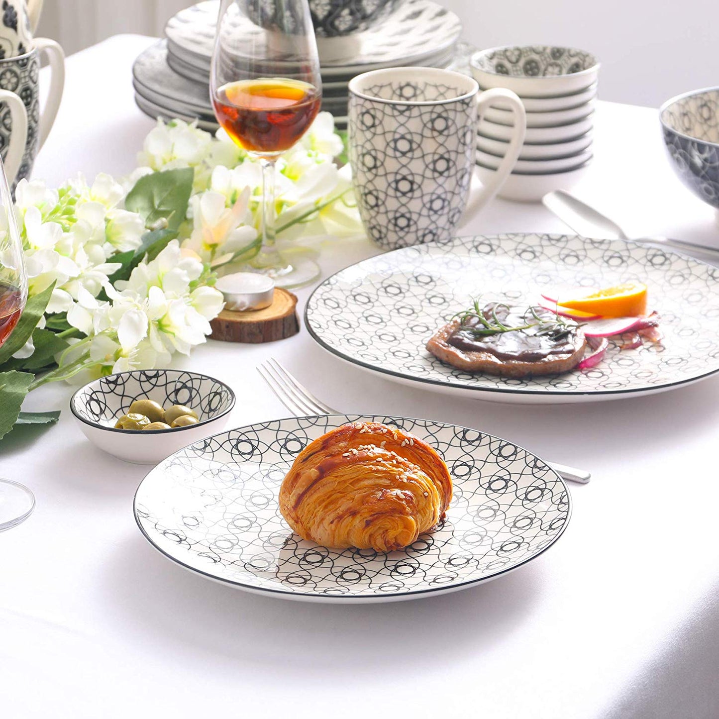 Vancasso Haruka 48-Pieces Porcelain Japanese Style Dinner Set with 8*Dinner Plate,Dessert Plate,Soup Plate,Bowl,Mug,Dishes Set