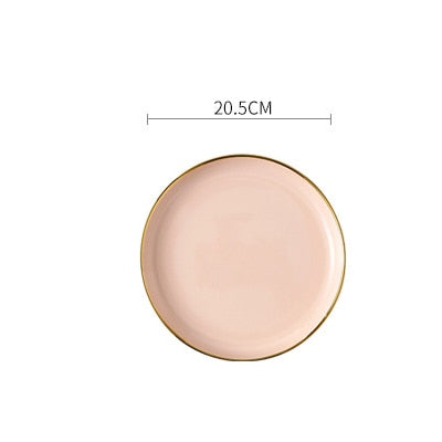 Pink Black Gold Inlay Ceramic Dinner Plate Tableware Porcelain Bulk Serving Dishes Home Wedding Decorative Dinnerware Wholesale