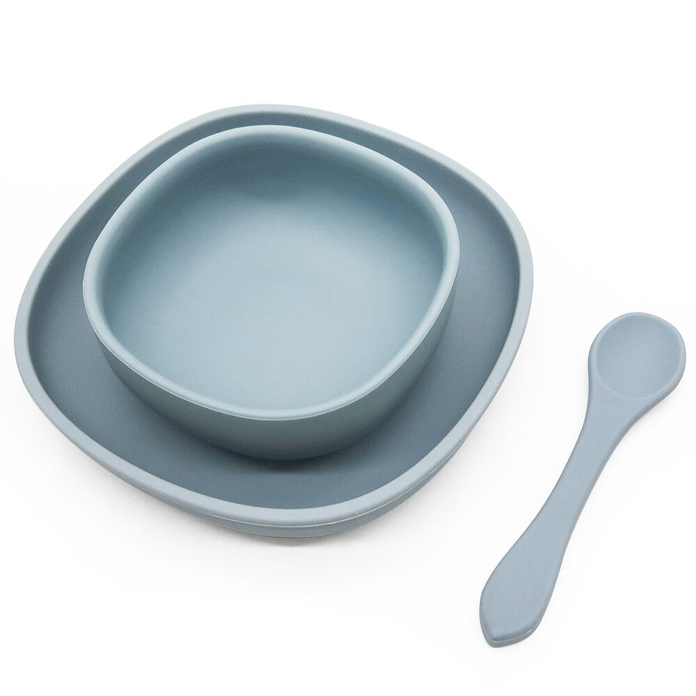 4pc Baby Silicone Plate Set Kids Bowl Plates Baby Feeding Silicone Bowl Spoon Children's Dishes Kid Dinner Platos Baby Tableware