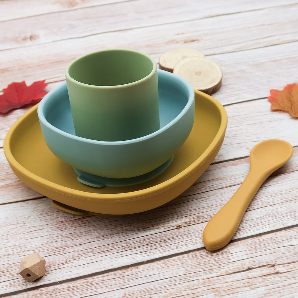 4pc Baby Silicone Plate Set Kids Bowl Plates Baby Feeding Silicone Bowl Spoon Children's Dishes Kid Dinner Platos Baby Tableware