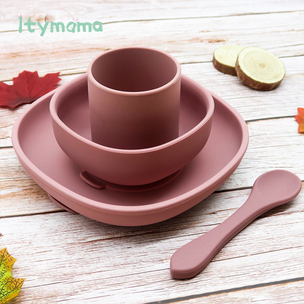 4pc Baby Silicone Plate Set Kids Bowl Plates Baby Feeding Silicone Bowl Spoon Children's Dishes Kid Dinner Platos Baby Tableware