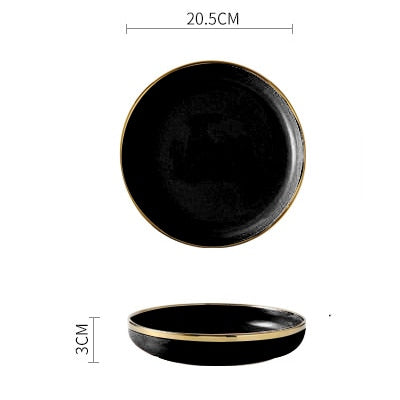 Pink Black Gold Inlay Ceramic Dinner Plate Tableware Porcelain Bulk Serving Dishes Home Wedding Decorative Dinnerware Wholesale