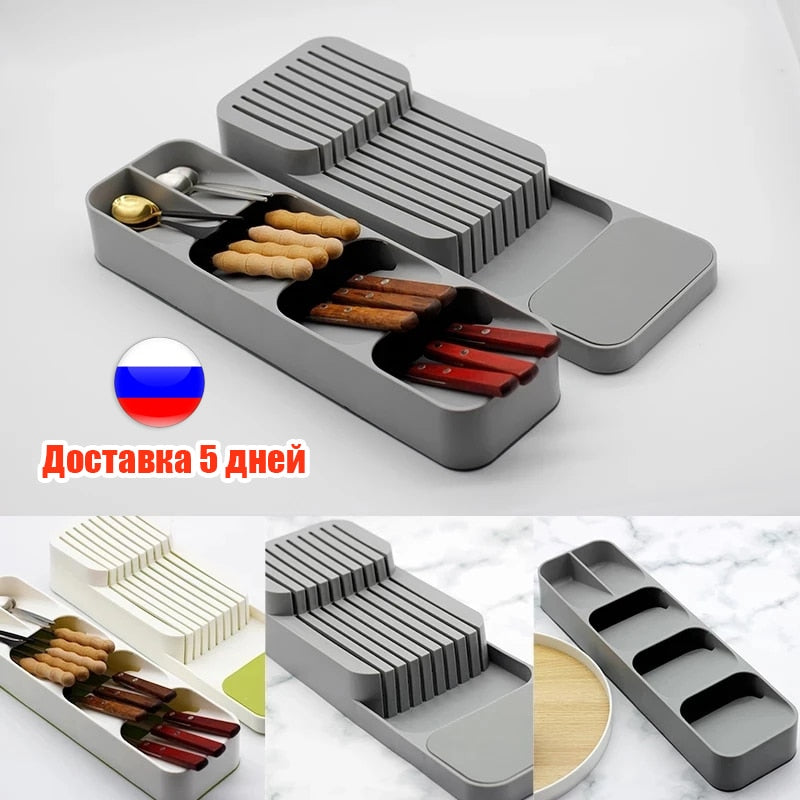 YOMDID Cutlery Storage Tray Spice Holder Tableware Organizer Spoon Fork Storage Box Plastic Container plateau Knife Block Holder