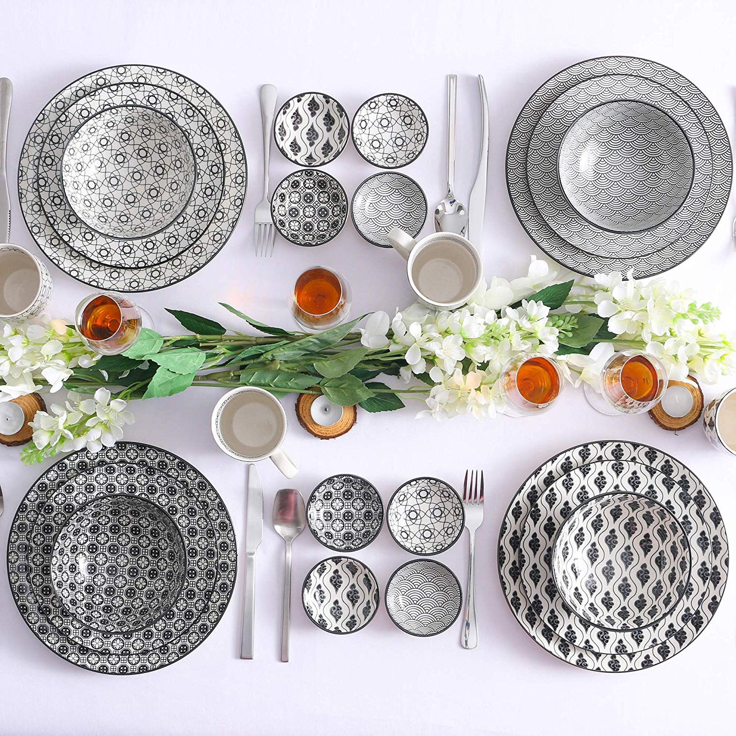 Vancasso Haruka 48-Pieces Porcelain Japanese Style Dinner Set with 8*Dinner Plate,Dessert Plate,Soup Plate,Bowl,Mug,Dishes Set