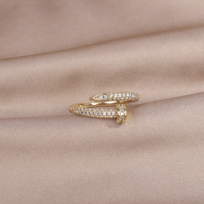 14K Real Gold Plating AAA Zircon Simple Geometric Ring Elegant Women's Daily Work Opening Adjustable Ring