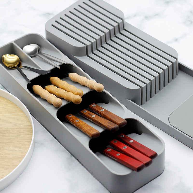 YOMDID Cutlery Storage Tray Spice Holder Tableware Organizer Spoon Fork Storage Box Plastic Container plateau Knife Block Holder