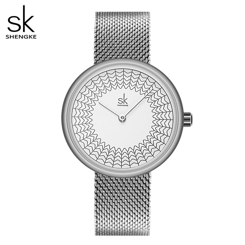 Shengke Gold Watch Women Watches Ladies Creative Steel Women's Meshband Watches Female Clock Relogio Feminino Montre Femme