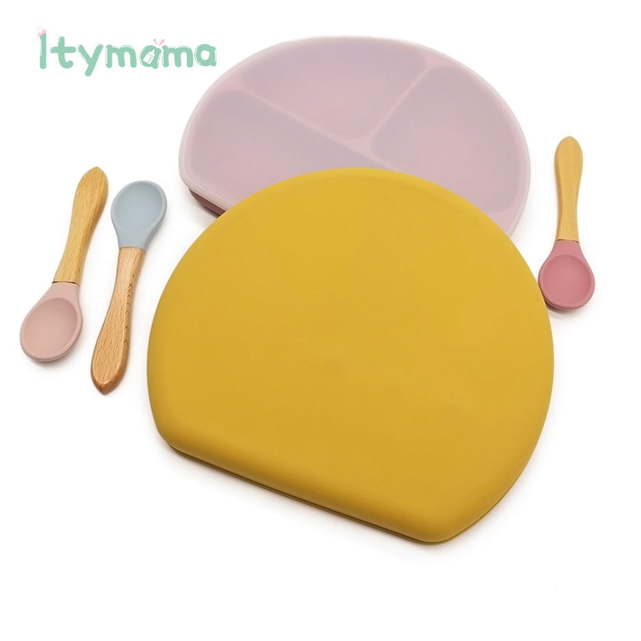 Baby Feeding Plate Food Grade Silicone Baby Plate BPA Free Infant Waterproof Kid Tableware Plate Children Dishes Sealed With Lid