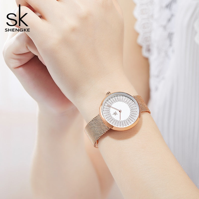 Shengke Gold Watch Women Watches Ladies Creative Steel Women's Meshband Watches Female Clock Relogio Feminino Montre Femme