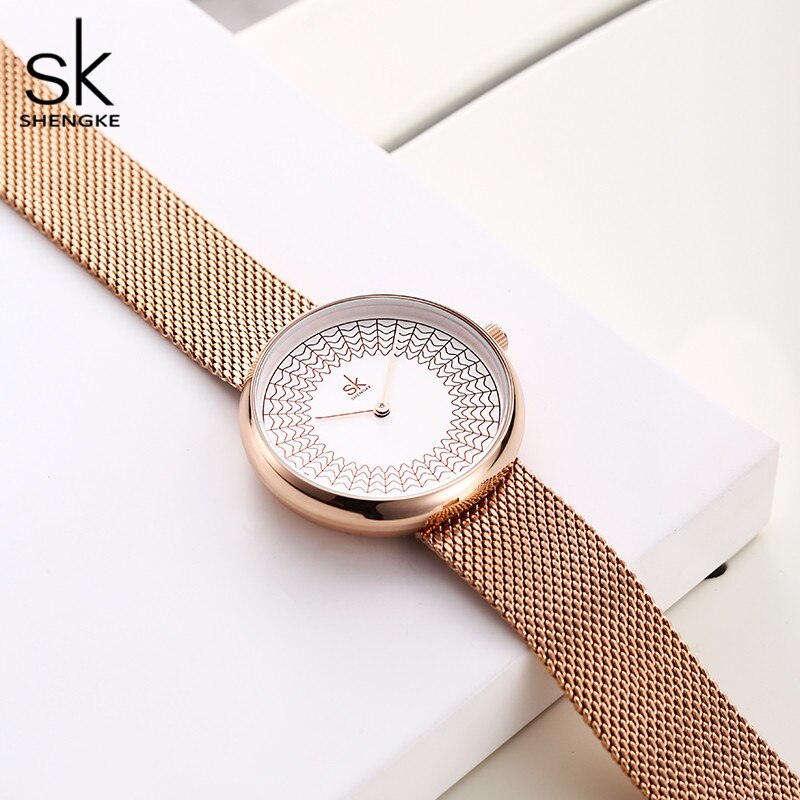 Shengke Gold Watch Women Watches Ladies Creative Steel Women's Meshband Watches Female Clock Relogio Feminino Montre Femme
