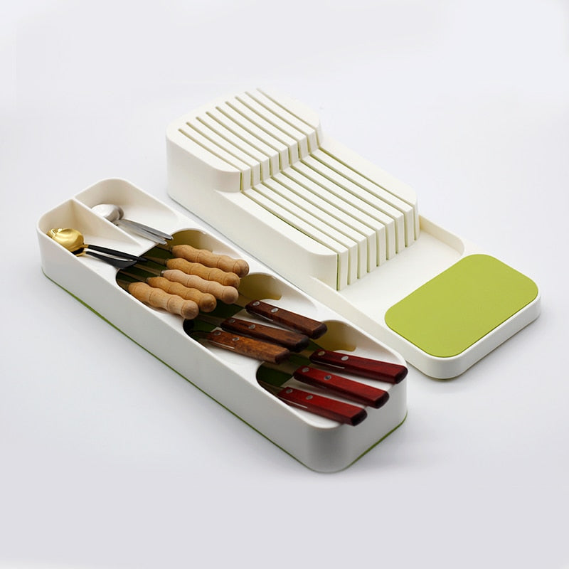 YOMDID Cutlery Storage Tray Spice Holder Tableware Organizer Spoon Fork Storage Box Plastic Container plateau Knife Block Holder