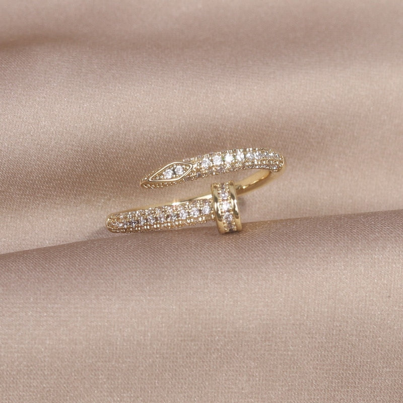 14K Real Gold Plating AAA Zircon Simple Geometric Ring Elegant Women's Daily Work Opening Adjustable Ring