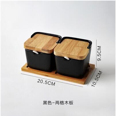 Set of Ceramic Seasoning Rack Spice Pots Bowls With Spoon & Porcelain Box and Bamboo Cover - Storage Container Condiment Jars