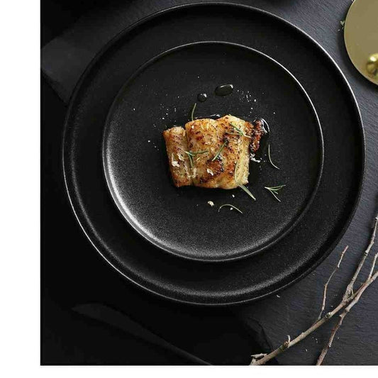 Phnom Penh Ceramic Plate Western Steak Plate Dishes and Plates Black Matte Scratch-resistant Pendulum Fruit Plate Dish