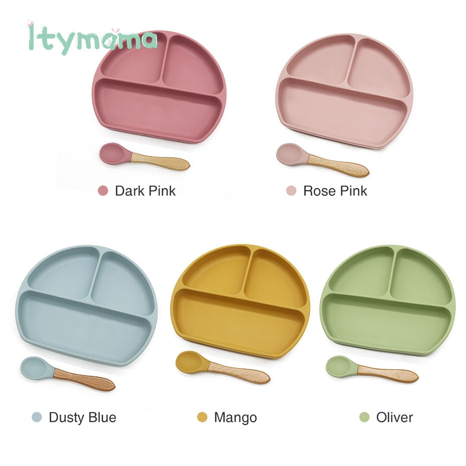 Baby Feeding Plate Food Grade Silicone Baby Plate BPA Free Infant Waterproof Kid Tableware Plate Children Dishes Sealed With Lid