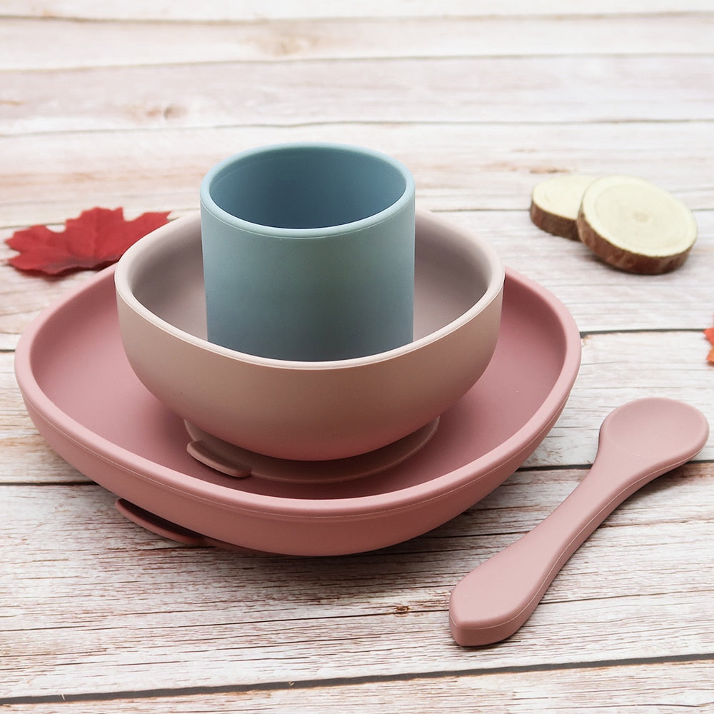 4pc Baby Silicone Plate Set Kids Bowl Plates Baby Feeding Silicone Bowl Spoon Children's Dishes Kid Dinner Platos Baby Tableware