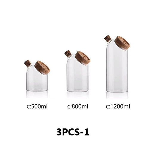 ATUCOHO 3PCS Transparent Glass Seasoning Teapot Storage Tank Storage Bottle Home Decoration Food Container Kitchen Storage Tool