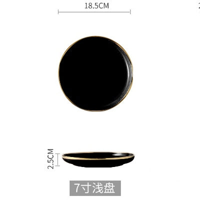 Pink Black Gold Inlay Ceramic Dinner Plate Tableware Porcelain Bulk Serving Dishes Home Wedding Decorative Dinnerware Wholesale