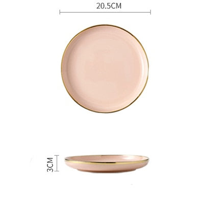 Pink Black Gold Inlay Ceramic Dinner Plate Tableware Porcelain Bulk Serving Dishes Home Wedding Decorative Dinnerware Wholesale