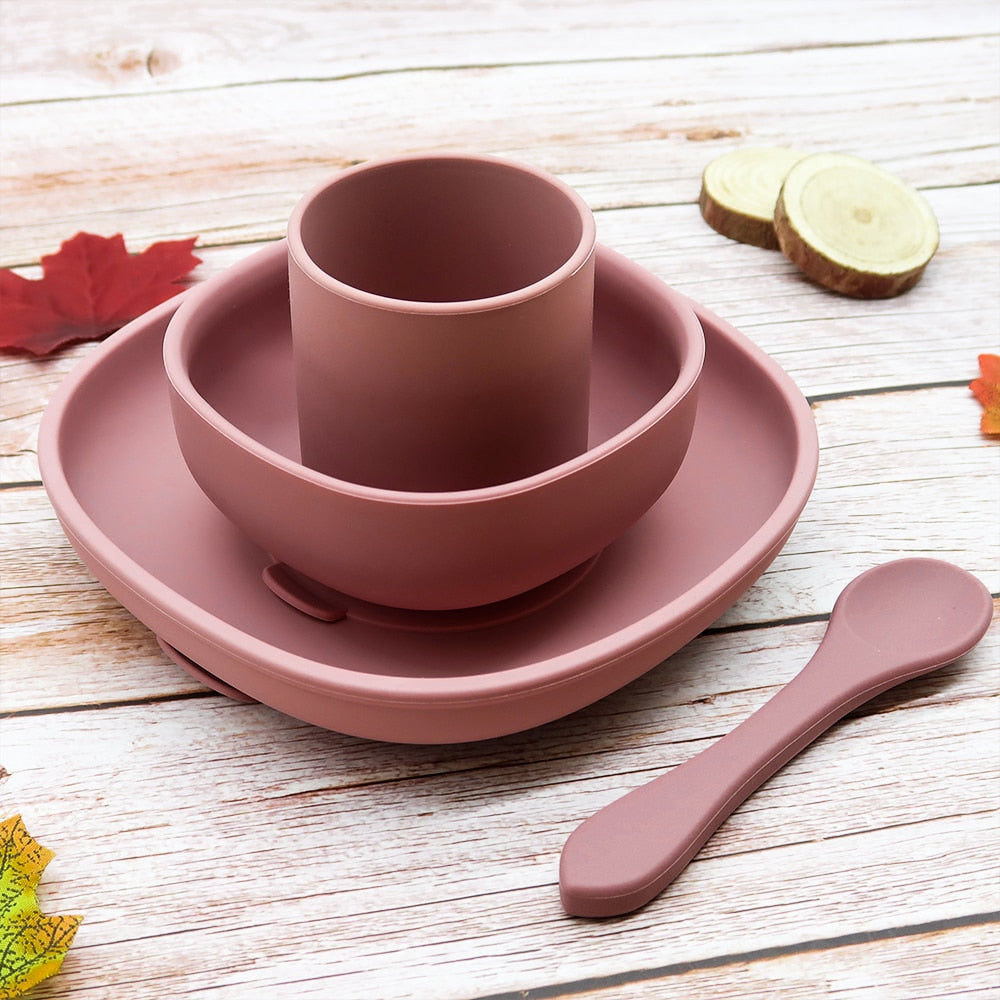 4pc Baby Silicone Plate Set Kids Bowl Plates Baby Feeding Silicone Bowl Spoon Children's Dishes Kid Dinner Platos Baby Tableware