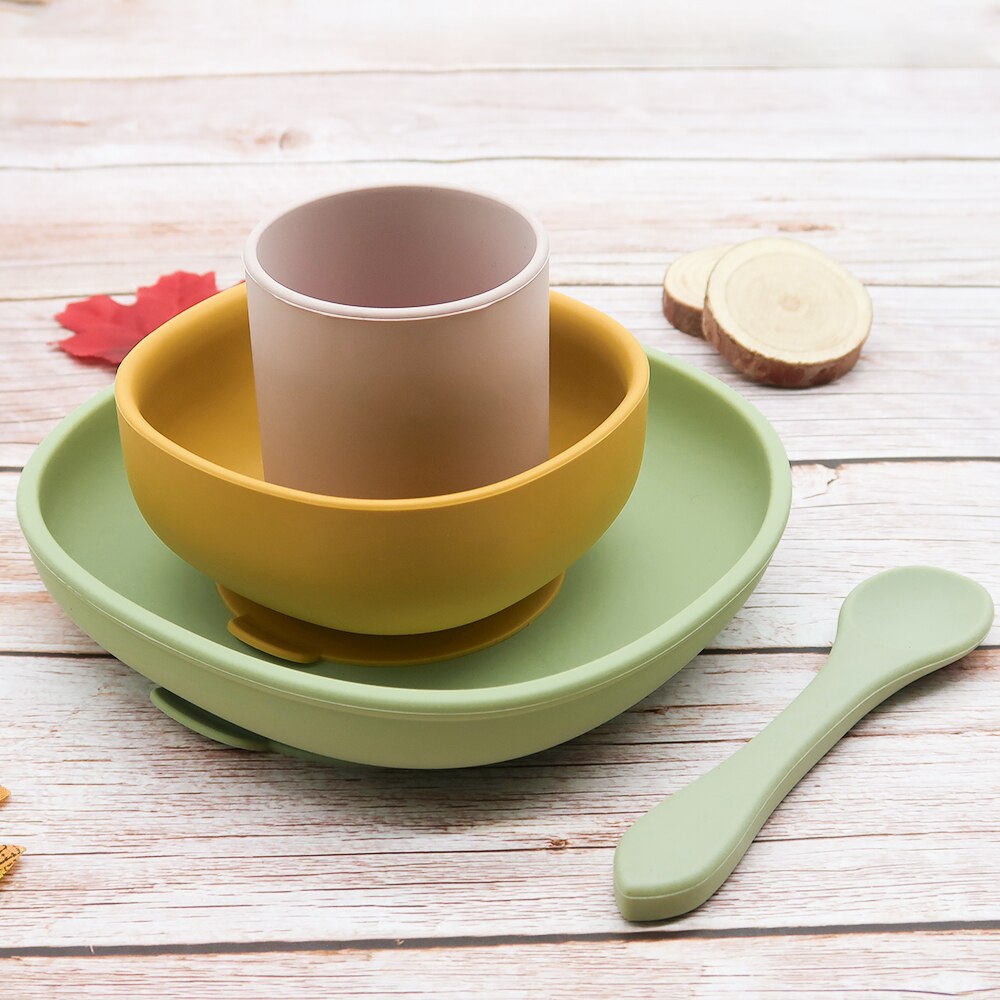 4pc Baby Silicone Plate Set Kids Bowl Plates Baby Feeding Silicone Bowl Spoon Children's Dishes Kid Dinner Platos Baby Tableware