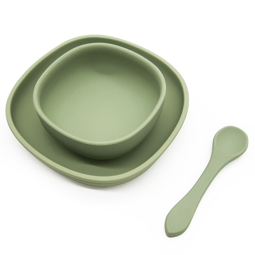 4pc Baby Silicone Plate Set Kids Bowl Plates Baby Feeding Silicone Bowl Spoon Children's Dishes Kid Dinner Platos Baby Tableware
