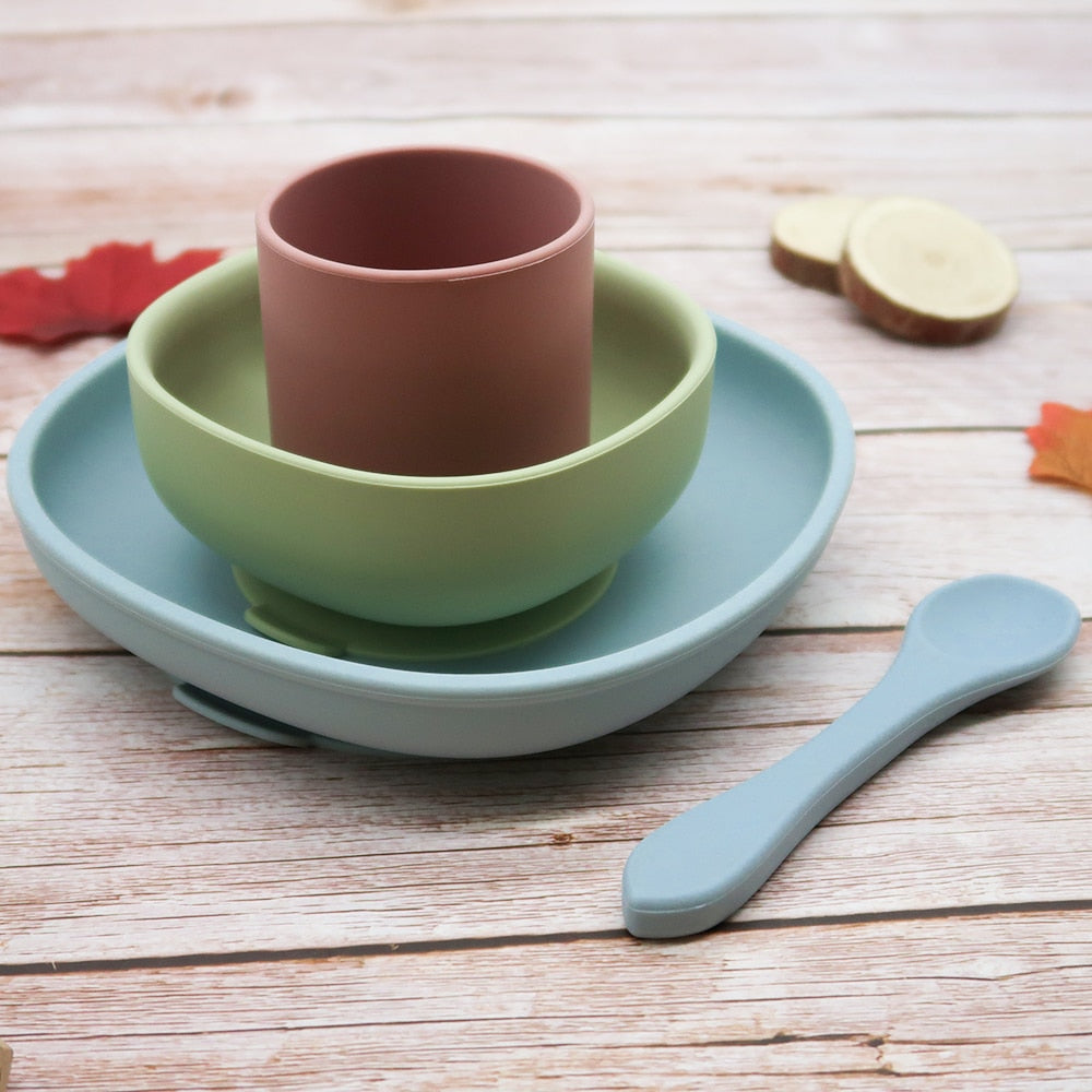 4pc Baby Silicone Plate Set Kids Bowl Plates Baby Feeding Silicone Bowl Spoon Children's Dishes Kid Dinner Platos Baby Tableware