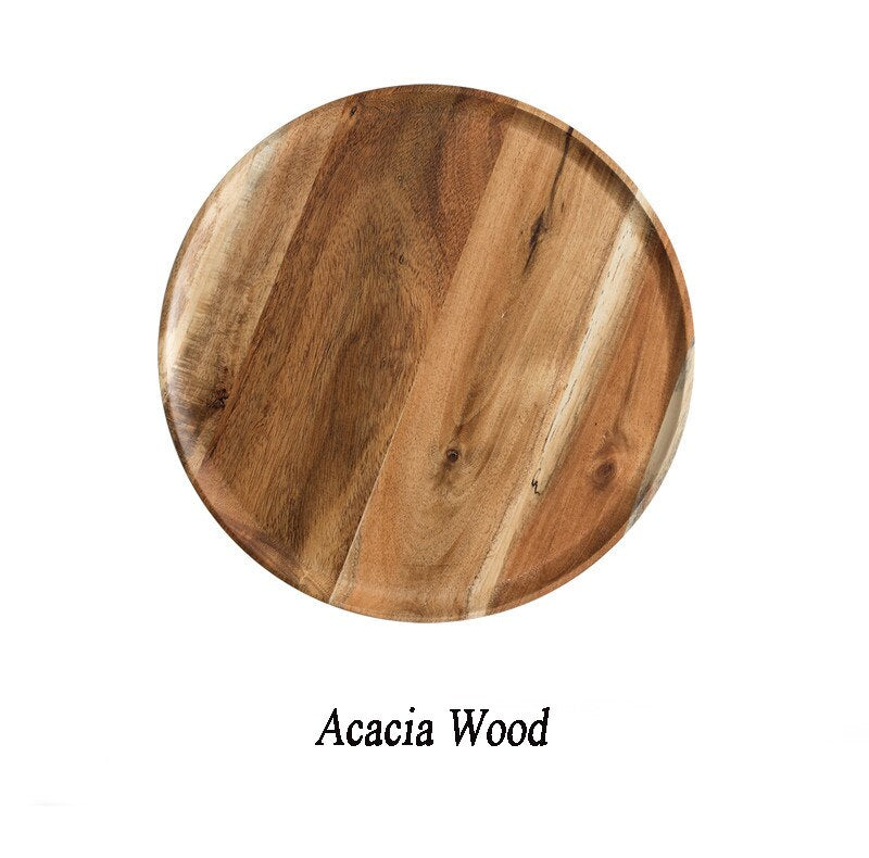 Wooden Round Tray Rubberwood Acacia Wood Breakfast Dishes Japanese Style Household Fruit Plate Dessert Plates Wooden Saucer