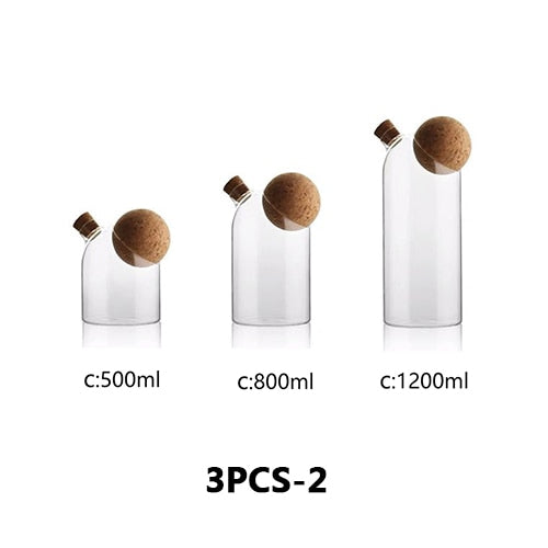 ATUCOHO 3PCS Transparent Glass Seasoning Teapot Storage Tank Storage Bottle Home Decoration Food Container Kitchen Storage Tool