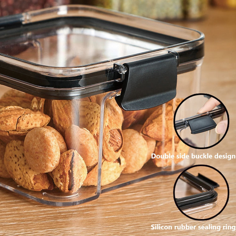 Storage Container Plastic Transparent Box Multigrain Cereal Containers Airtight Pantry Pasta Kitchen With Lid Food Sealed Cans