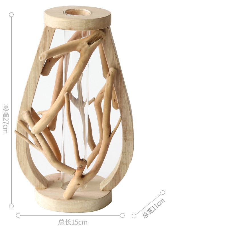 Wooden Transparent Vase Countertop Vase Home Minimalist Decoration Living Room Office Desktop Decoration Small Ornaments
