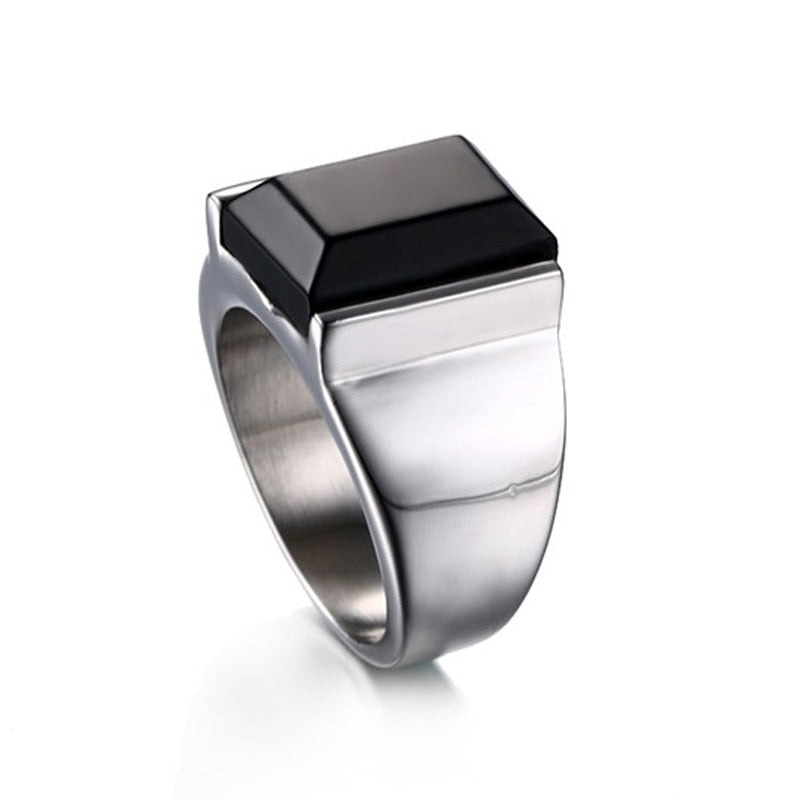 Vintage Black Onyx Stone Rings Stainless Steel Wedding Band Rings Men Never Fade USA Size 7 to 12