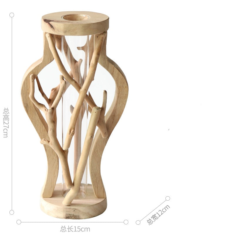 Wooden Transparent Vase Countertop Vase Home Minimalist Decoration Living Room Office Desktop Decoration Small Ornaments