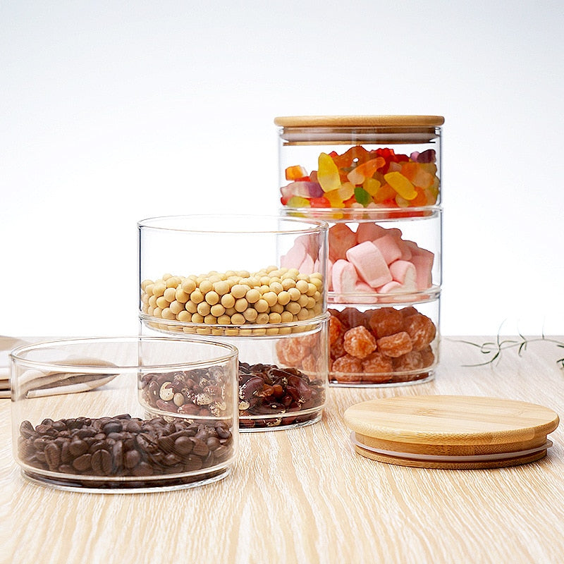 Stackable Transparent High Borosilicate Glass Can Kitchen Storage Bottle Food Bulk Container Sealed with Cover Home Organization