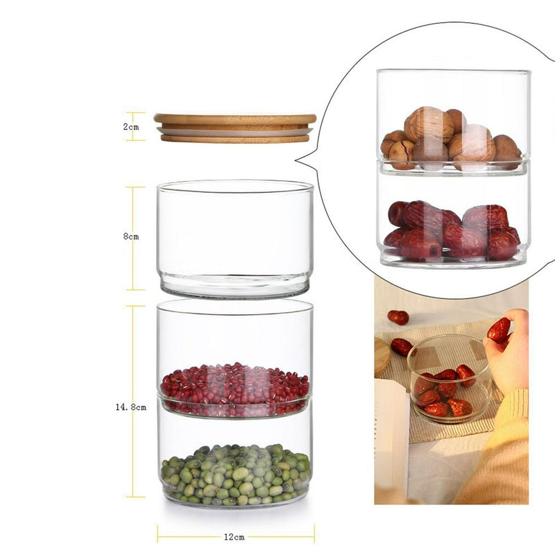 Stackable Transparent High Borosilicate Glass Can Kitchen Storage Bottle Food Bulk Container Sealed with Cover Home Organization