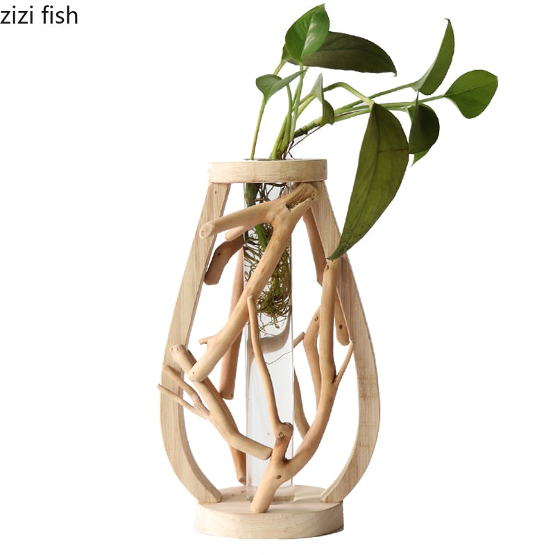 Wooden Transparent Vase Countertop Vase Home Minimalist Decoration Living Room Office Desktop Decoration Small Ornaments