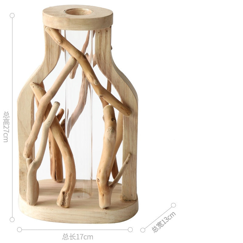 Wooden Transparent Vase Countertop Vase Home Minimalist Decoration Living Room Office Desktop Decoration Small Ornaments