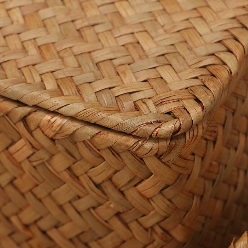 Rattan Weave Storage Box With Lid For Bulk Products Sundries Organizer Seaweed Vintage Straw Basket Container Jewelry Wicker