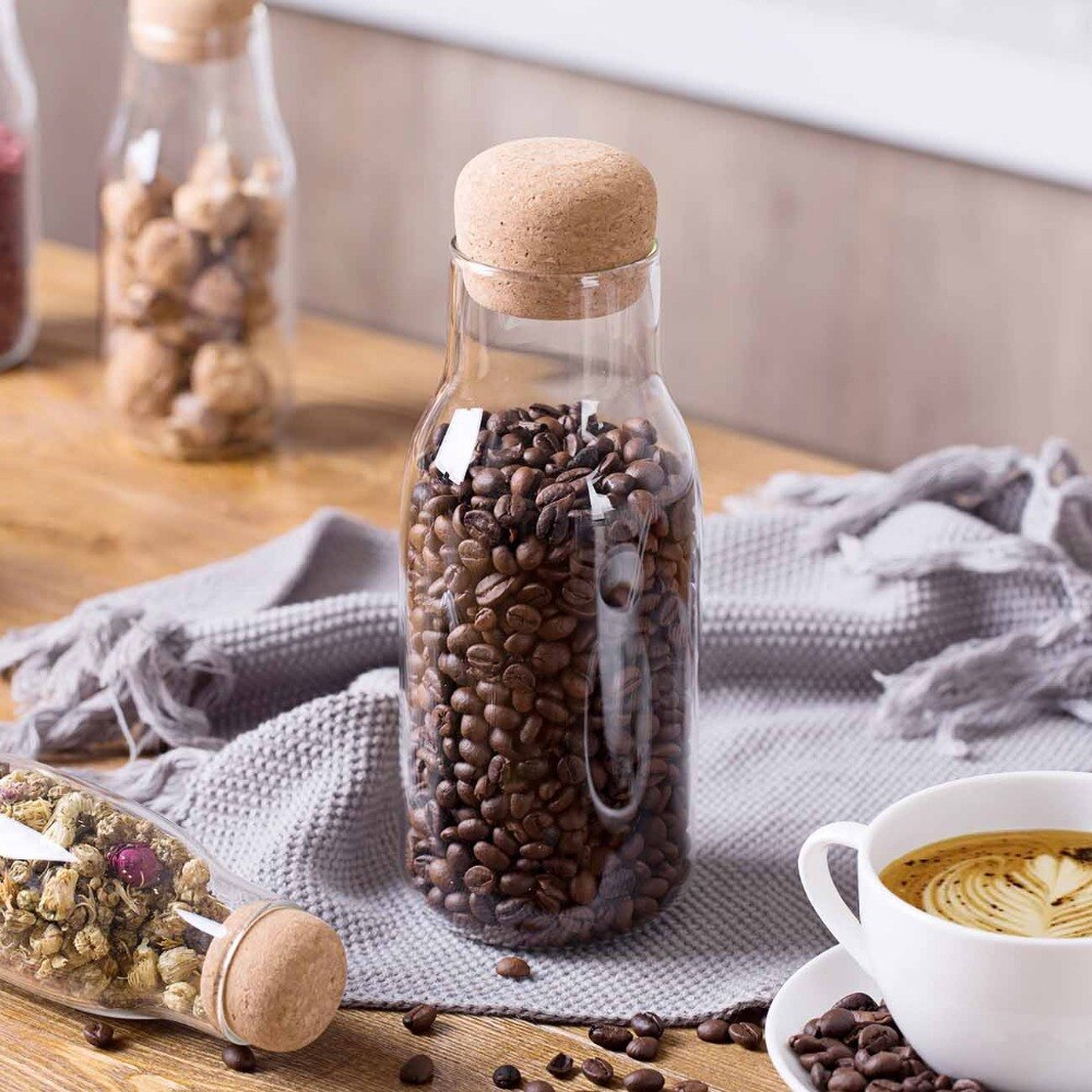 OTHERHOUSE Kitchen Storage Containers Transparent Glass Food Storage Jar Bottle Cereal Container Wood Plug Kitchen Organization