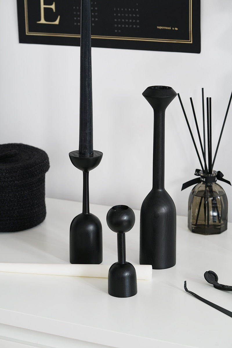 White Black Wooden Candle Holder Nice Minimalist Geometric Beech Shaped Candle Art Decoration Candle Seat
