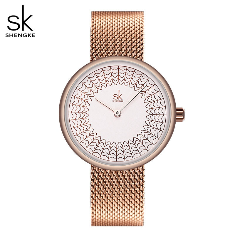 Shengke Gold Watch Women Watches Ladies Creative Steel Women's Meshband Watches Female Clock Relogio Feminino Montre Femme