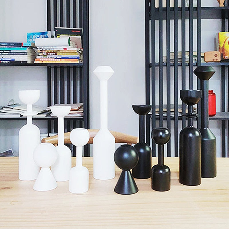 White Black Wooden Candle Holder Nice Minimalist Geometric Beech Shaped Candle Art Decoration Candle Seat