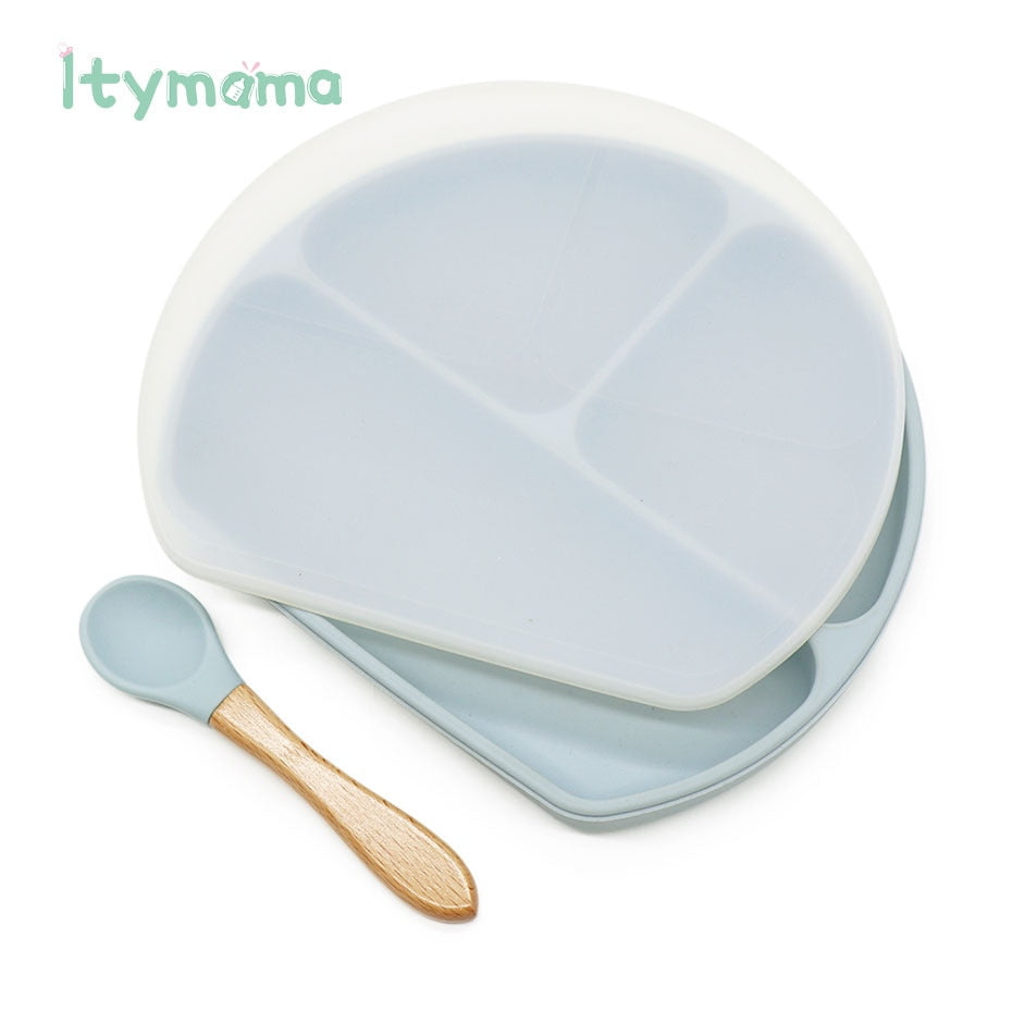 Baby Feeding Plate Food Grade Silicone Baby Plate BPA Free Infant Waterproof Kid Tableware Plate Children Dishes Sealed With Lid