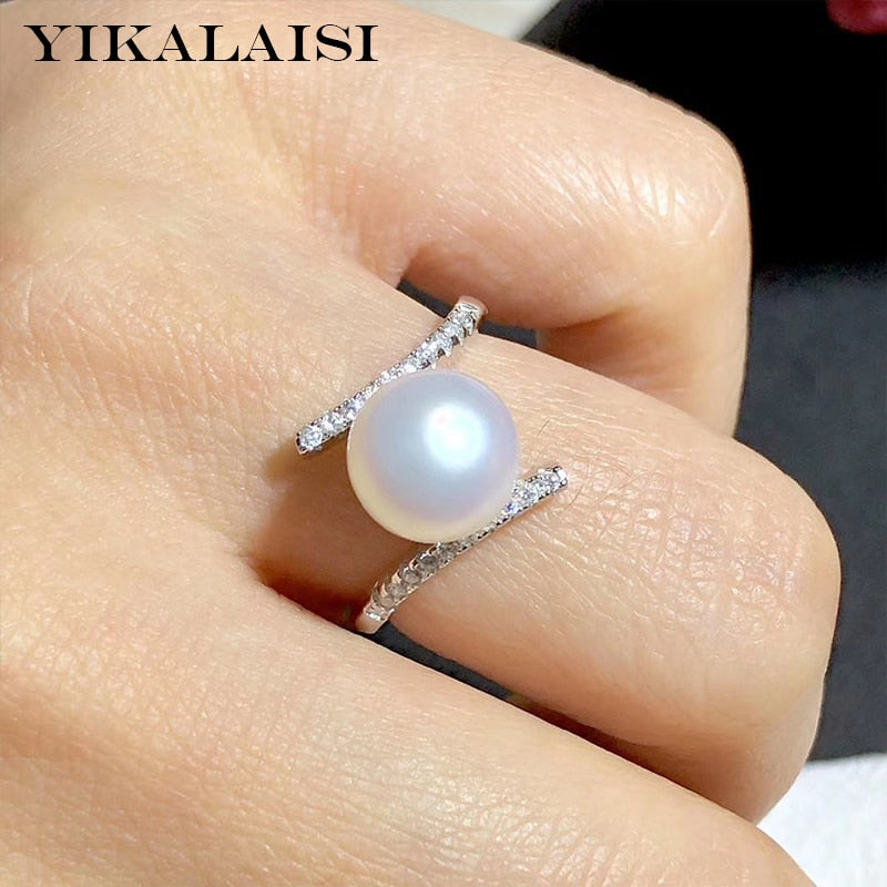 YIKALAISI 925 Sterling Silver Jewelry Pearl Rings 2019 Fine Natural Pearl jewelry 7-8mm Rings For Women wholesale